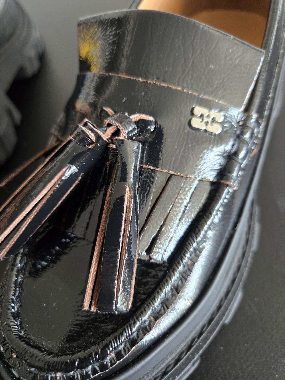 GANNI Black Patent Leather Chunky Butterfly Tassel Loafers 38 NWOB - Picture 8 of 10